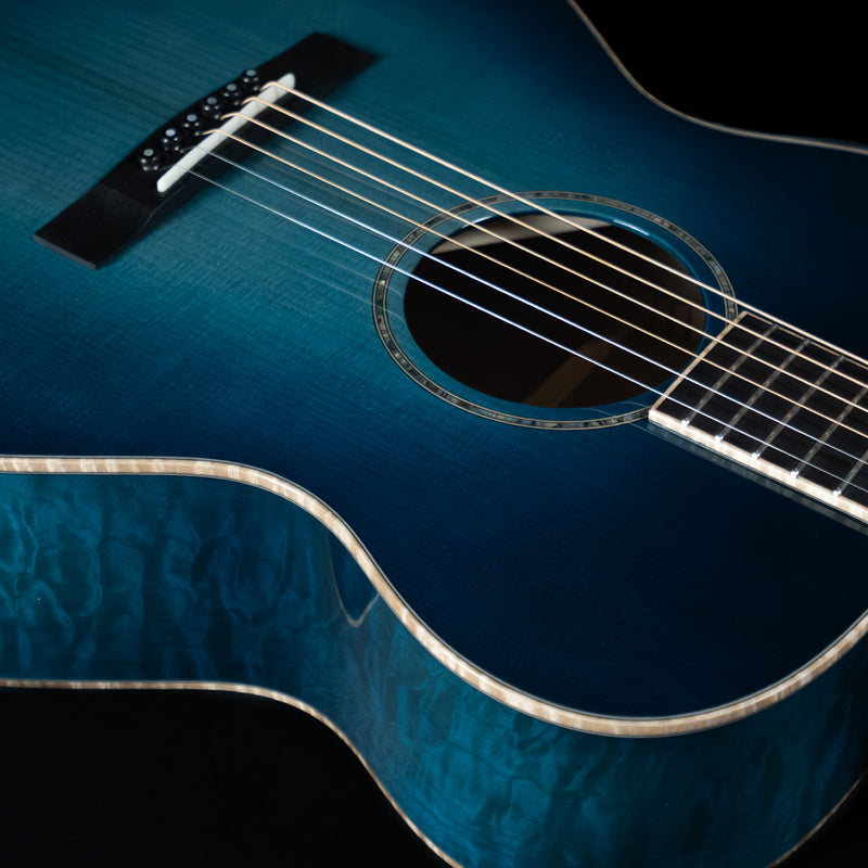 Huss & Dalton "Blue Denim" OM Custom, Reclaimed Sitka Spruce, Quilted Maple, Blue Burst - NEW