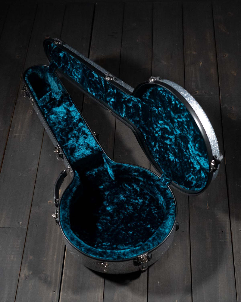Calton Cases Bluegrass Banjo Case, Sterling Silver Sparkle, Teal Interior - SOLD