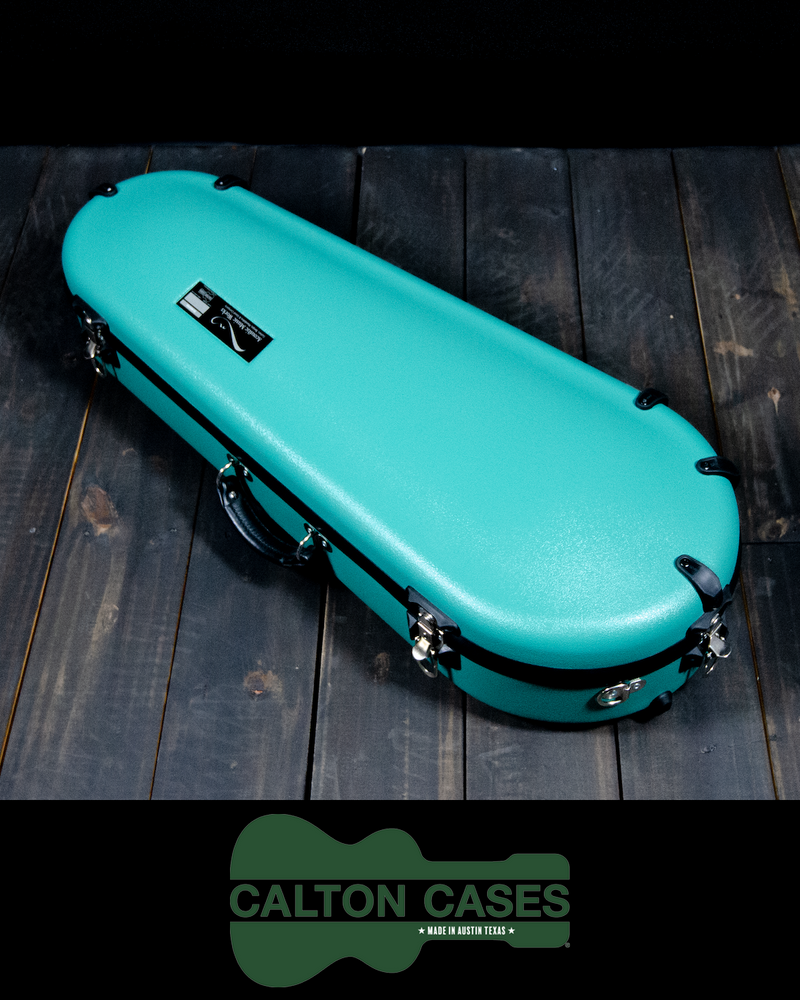 Calton Cases Deluxe Mandolin Case, Fits F-Model, A-Model or 2-Point, Antique Green, Gold Interior - SOLD